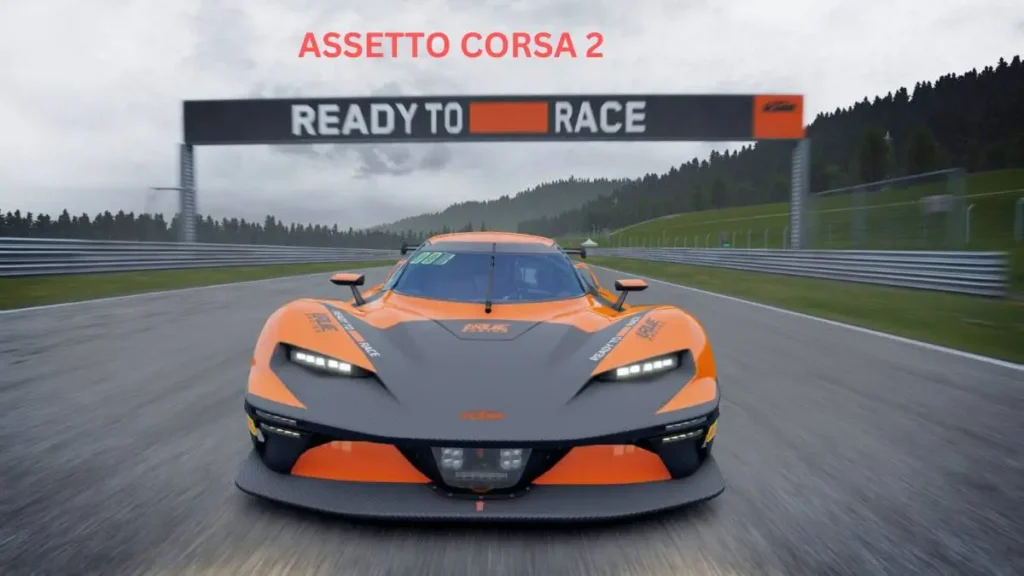 An orange and black sports car ready for race in Assetto Corsa 2