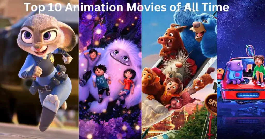 A collage of characters from various animated movies with the title ‘Top 10 Animation Movies of All Time’ at the to